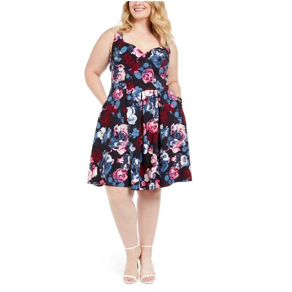 Trixxi Trendy Plus Floral-Print Fit & Flare DRESS